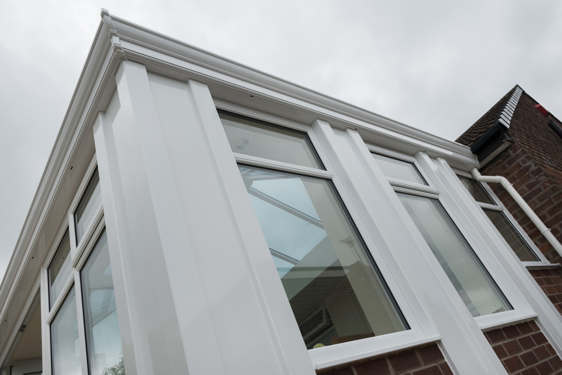 Close-up of Super Insulated Columns in a Gable-End Conservatory, highlighting their superior thermal efficiency and modern aesthetic, which contributes to energy savings and durability