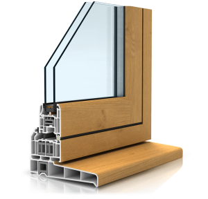 Window cutout showing complex inner design of uPVC window frame.