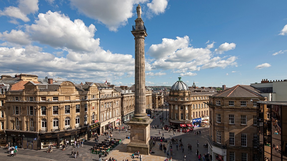 Elevated view of Newcastle Monument and surrounding streets