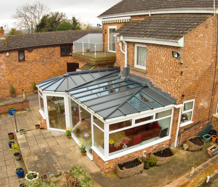 livinroof p-shaped white upvc conservatory