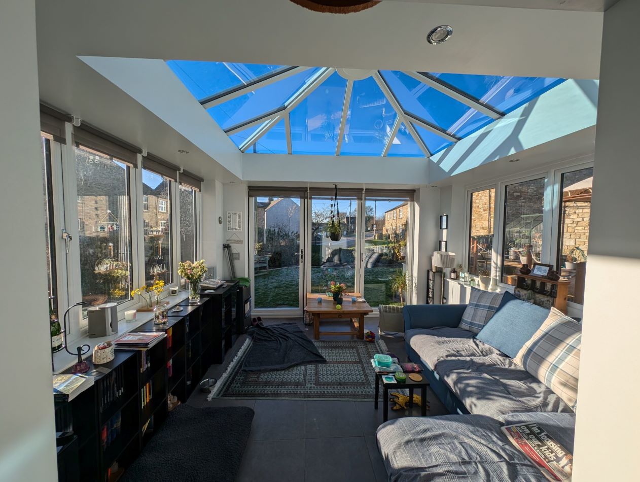 interior of modern glass roof conservatory